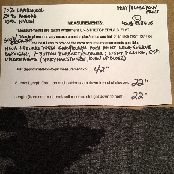 NINA LEONARD DRESS Pre-owned Cardigan, Gray/Black PONY print, Size Large - Picture 7 of 7